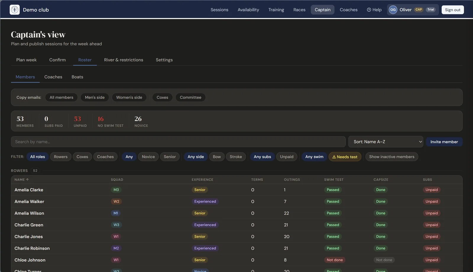 Members roster