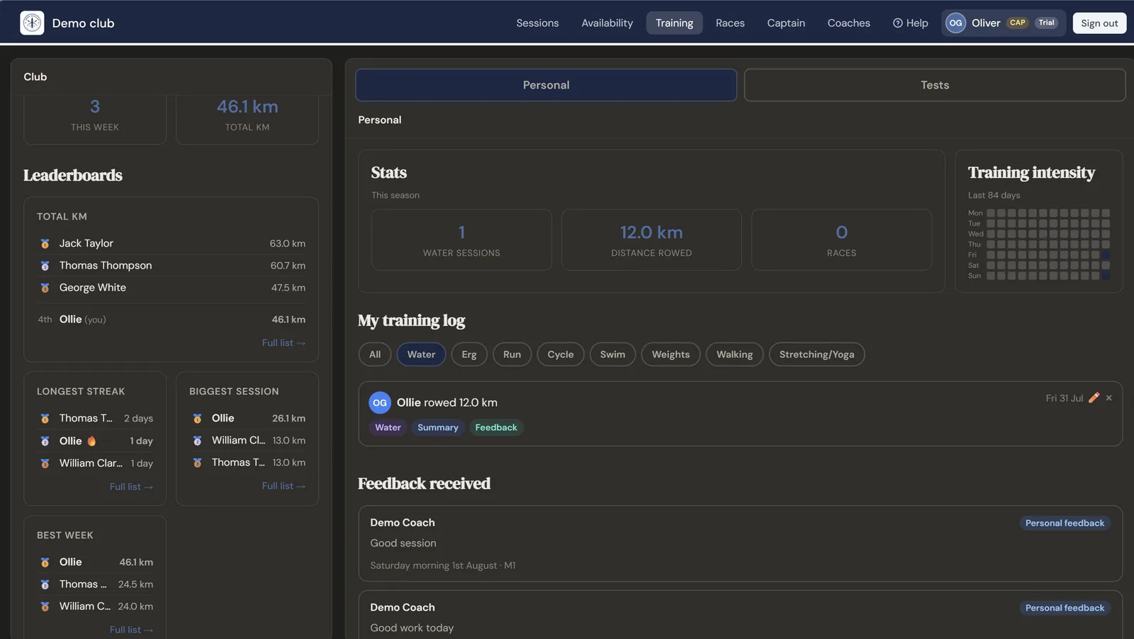 Training screen